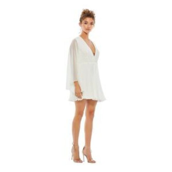 Ieena for Mac Duggal Angel Long Sleeve Chiffon Cocktail Dress White Size 4 NWT - Picture 1 of 8